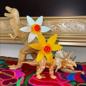 Gold Dinosaur Vases Lego Flower Decor funky fun accent